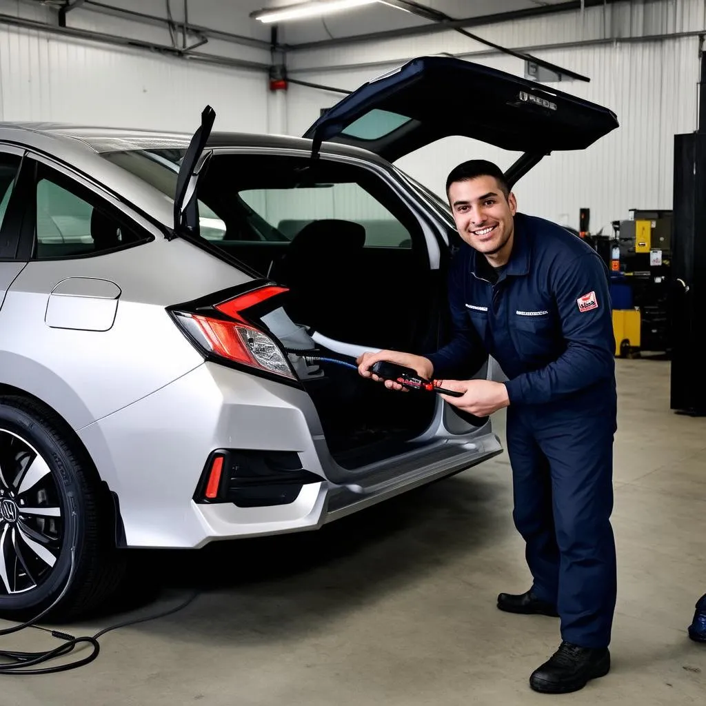 Mechanic using OBD2 scanner